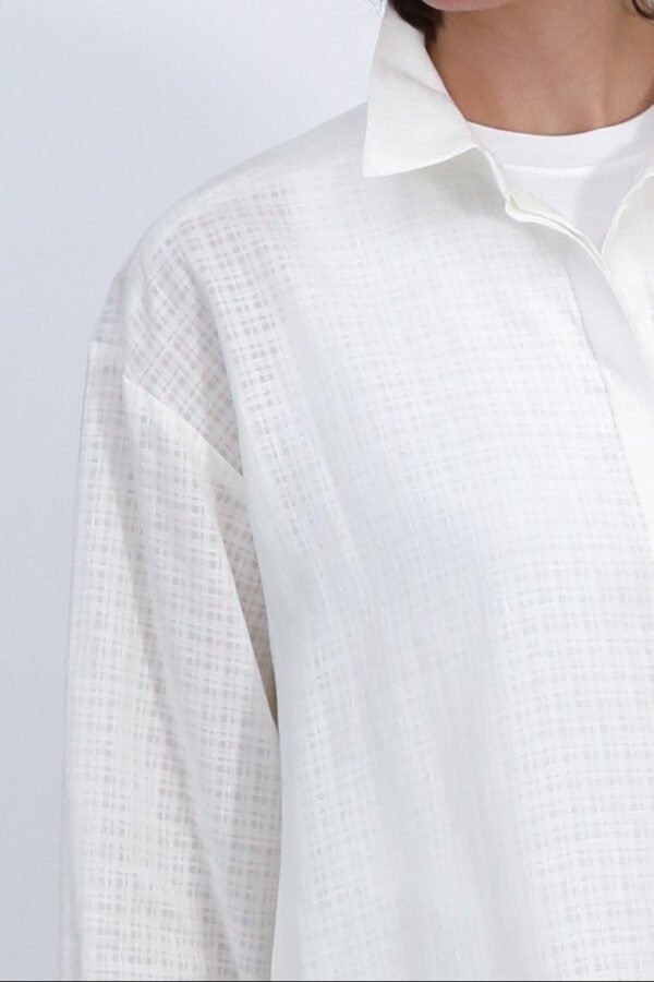 ADRIA SHIRT IN ITALIAN COTTON WHITE WEAVE - Image 3