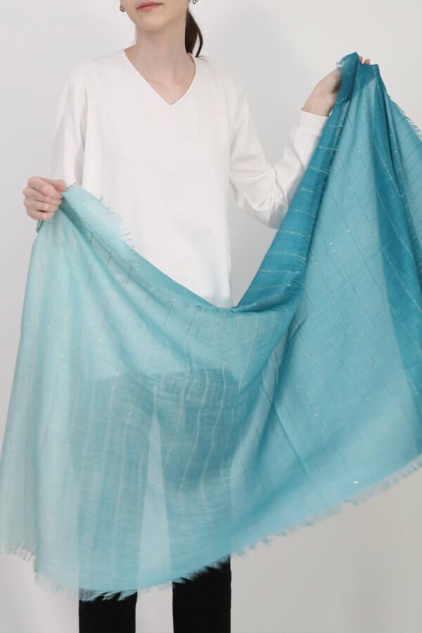 EMBELLISHED TEAL ITALIAN CASHMERE SCARF - Image 4