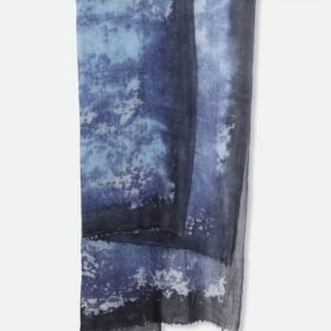 BORDERED DENIM SCARF IN HAND DYED CASHMERE